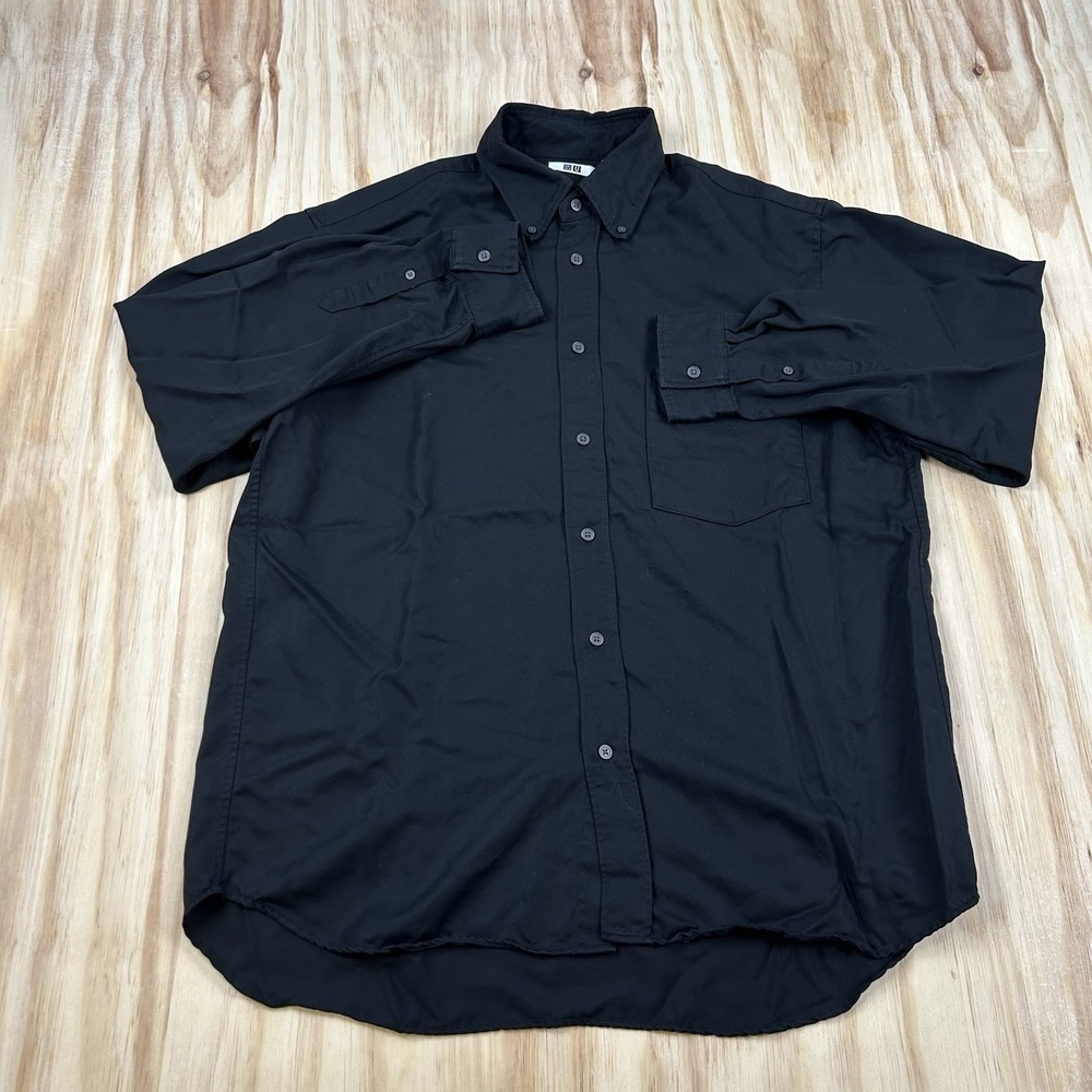 Uniqlo Men's Medium Black Oversized Heavyweight Lyocell Long Sleeve Button Shirt - Picture 2 of 10